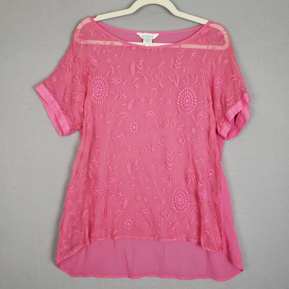 Sundance Size‎ S Embroidered Sheer Top Pink Feminine Fairycore Romantic Parisian